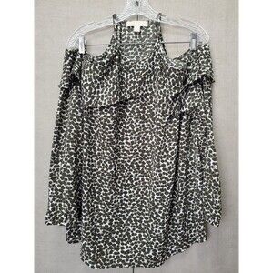 Michael Kors Green Ditsy Print Halter Cold Shoulder 3/4 Sleeve Blouse Size XL